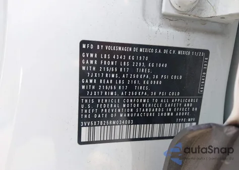 2024 Volkswagen Taos 1.5T S from USA, damaged, VIN 3VV5X7B25RM034083